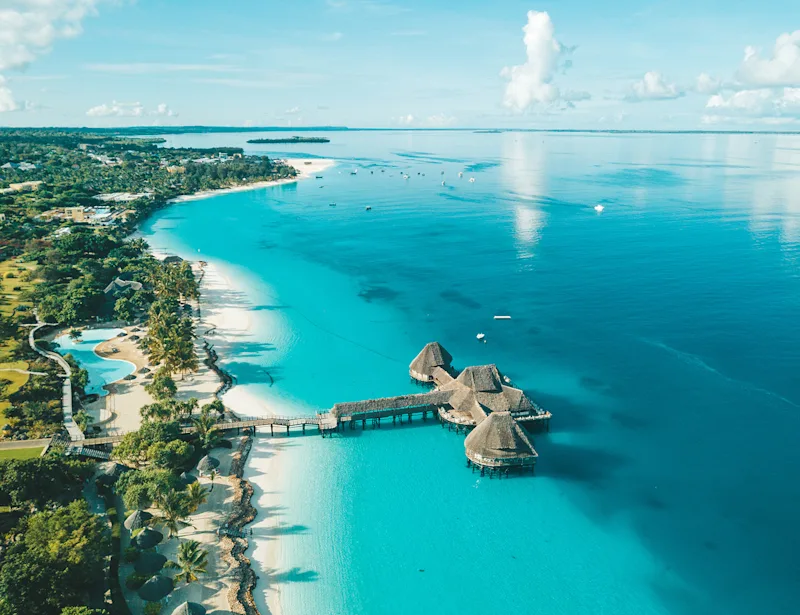 The Zanzibar coast from the air.