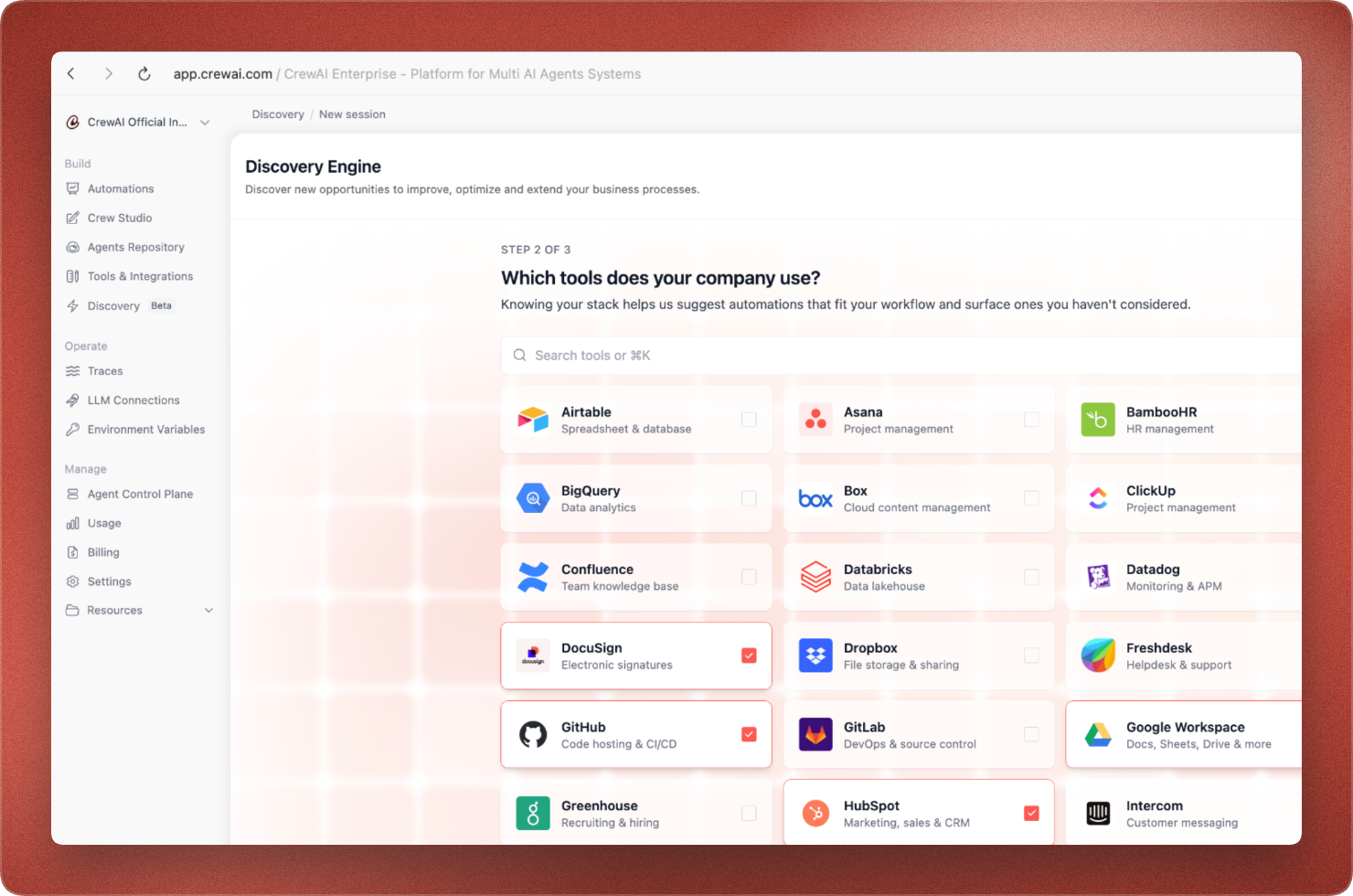 CrewAI official interface or feature example