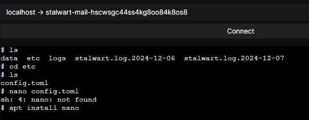 stalwart container doesn't have a file editor