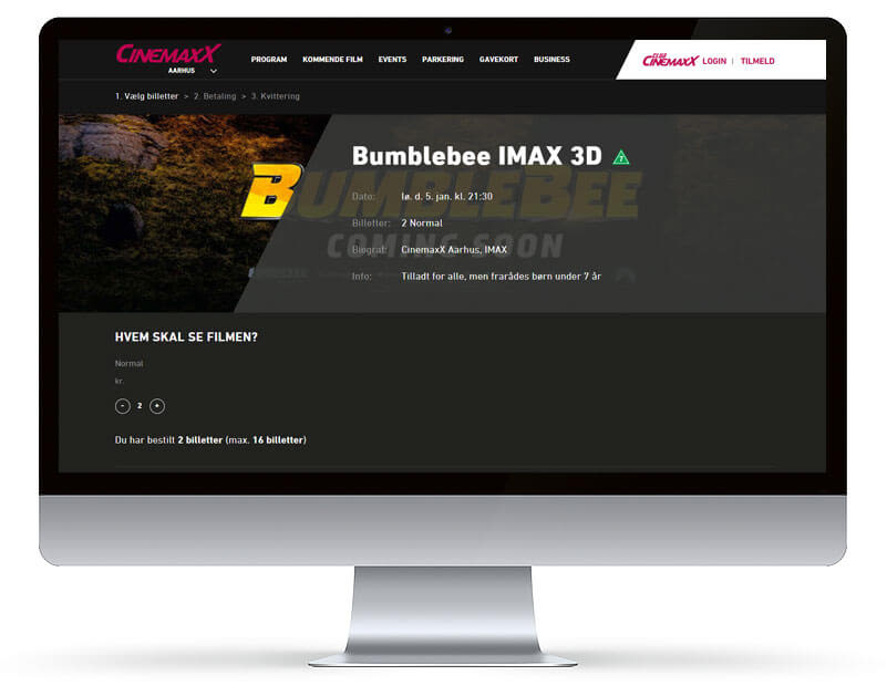 Screenshot fra CinemaxX Website & Online booking projekt