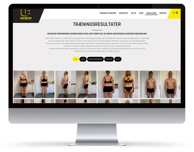 Screenshot fra Ny hjemmeside til Unlmited Performance projekt