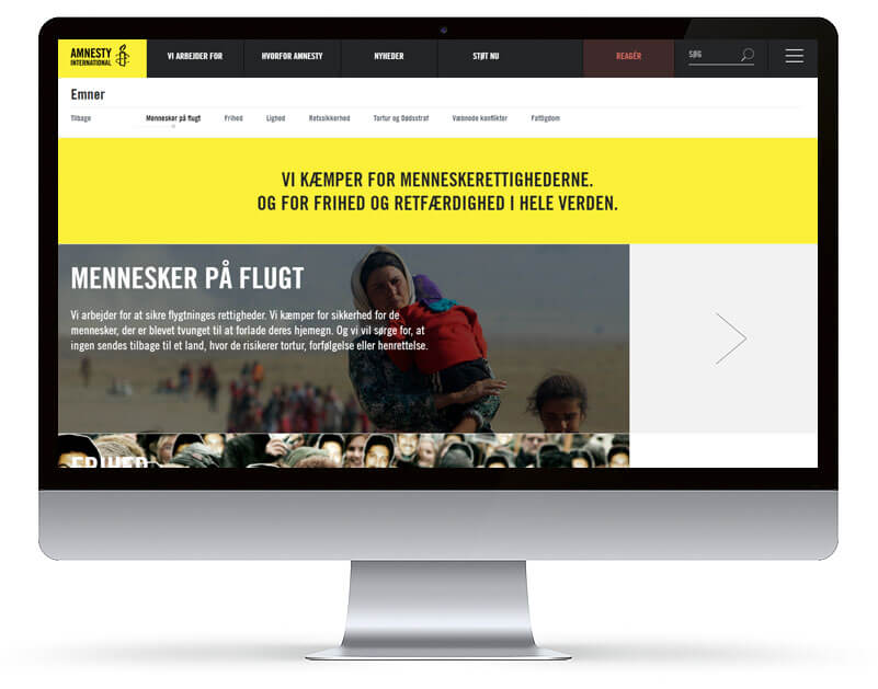 Screenshot fra Responsiv hjemmeside til Amnesty projekt