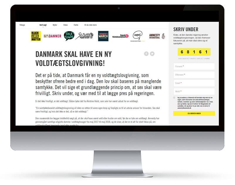 Screenshot fra Responsiv hjemmeside til Amnesty projekt