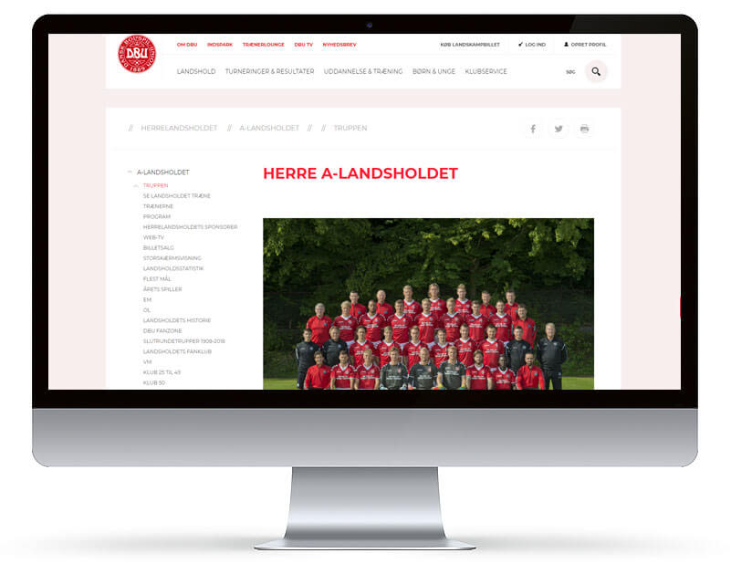 Screenshot fra Redesign af DBU.dk projekt
