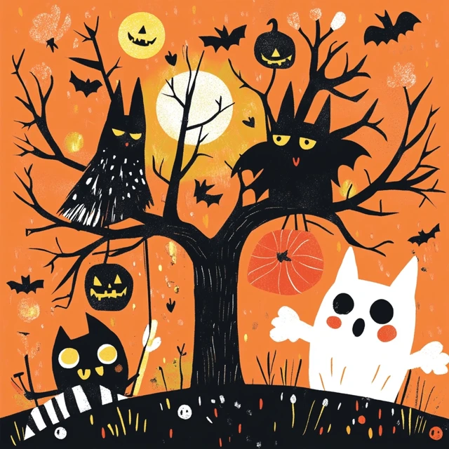  A Halloween card with a humorous quote and spooky decorations