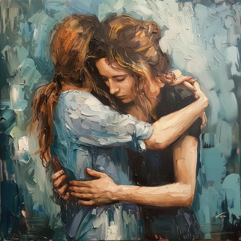 Comforting hug between friends