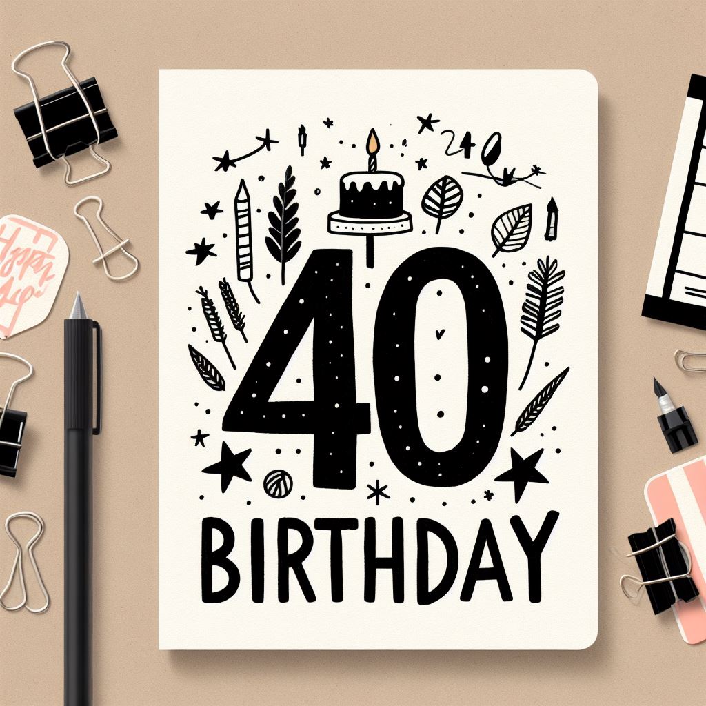 Simple hand drawn 40th birthday card