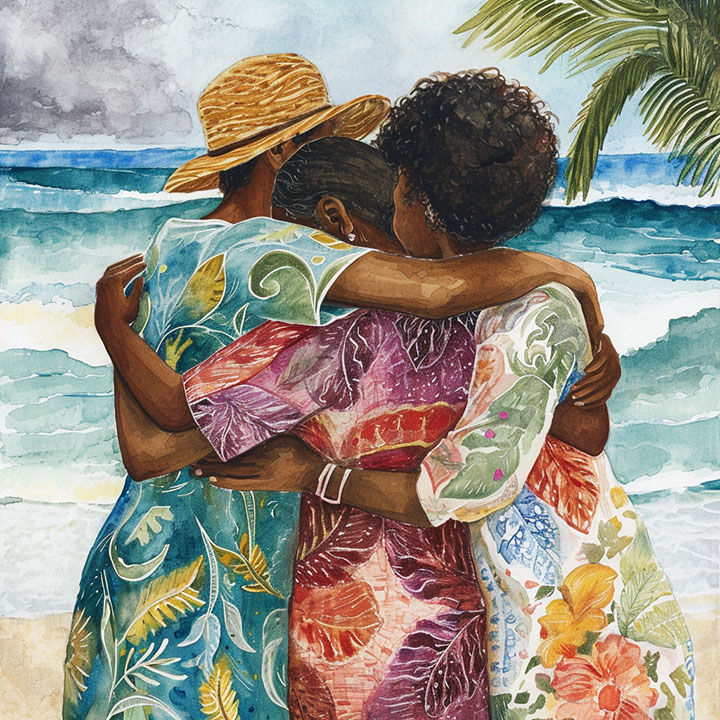 Friends sharing heartfelt goodbyes with personalized cards