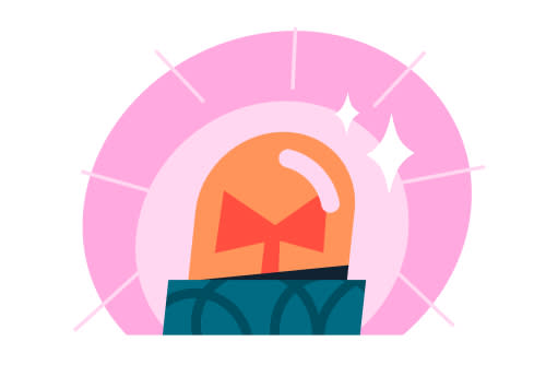 A pink and orange illustration of an alarm
