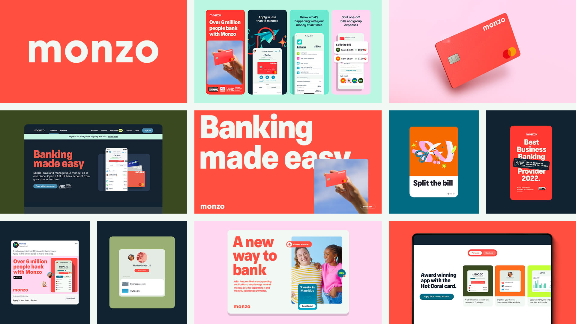 More examples of the visual branding applied across different brand codes – from app store screens to the website, to webpages and digital ads. 
