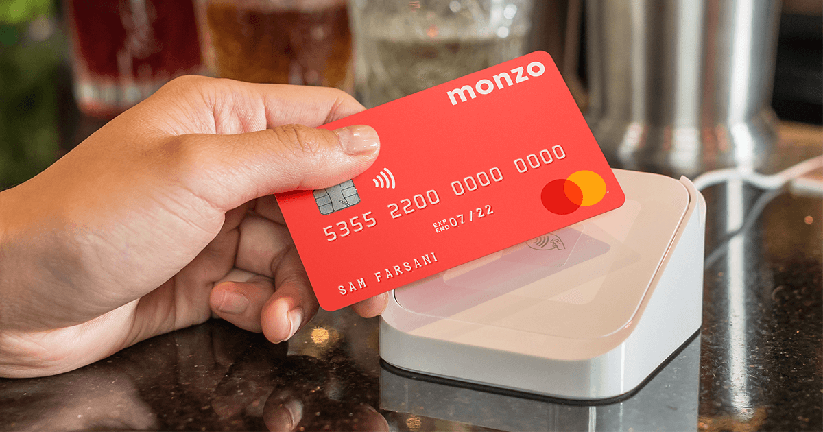 contactless Monzo card tapping on a card reader