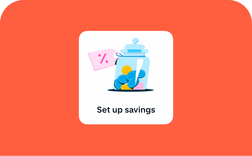 Illustration of a savings jar with coins and a percentage tag, representing savings features in the Monzo app.