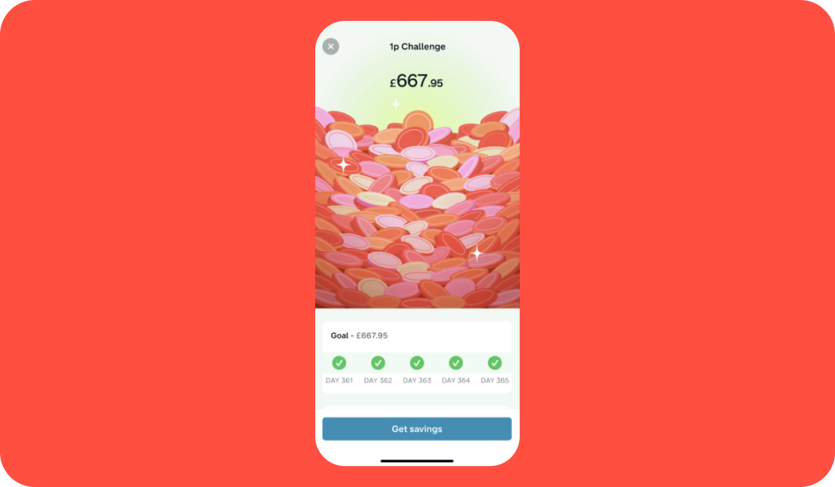 A snippet of the 1p Saving Challenge home view