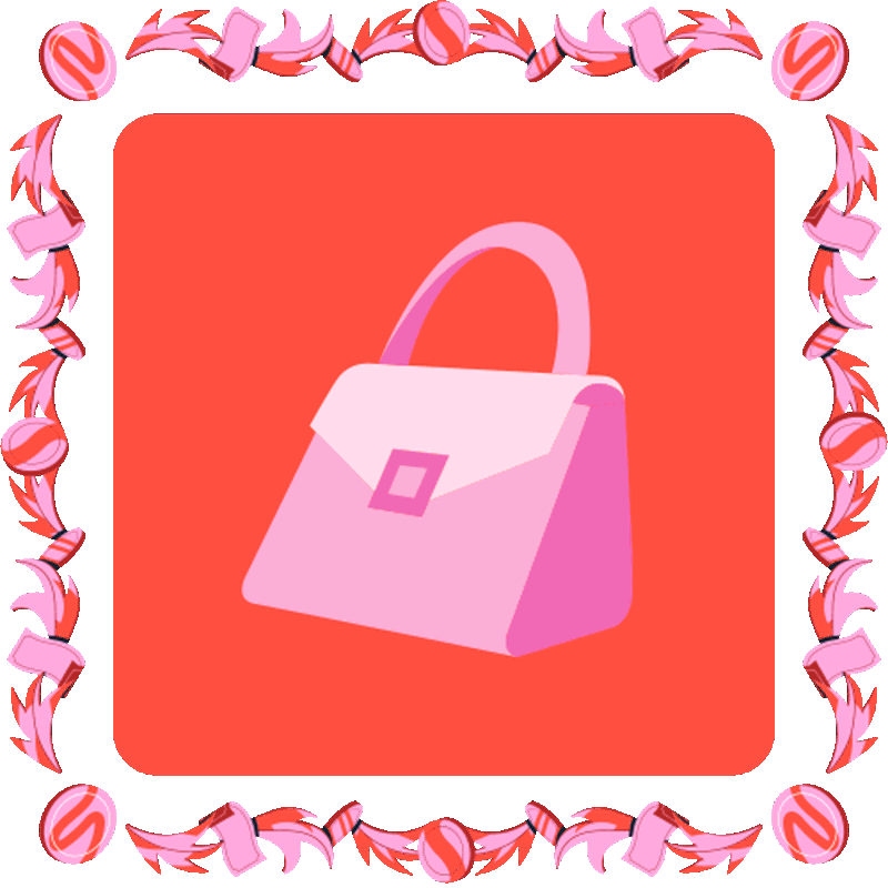 An illustration of a pink handbag with an orange and lime green labubu dangling from each side.