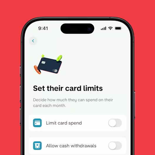 An app screenshot showing how to set card limits