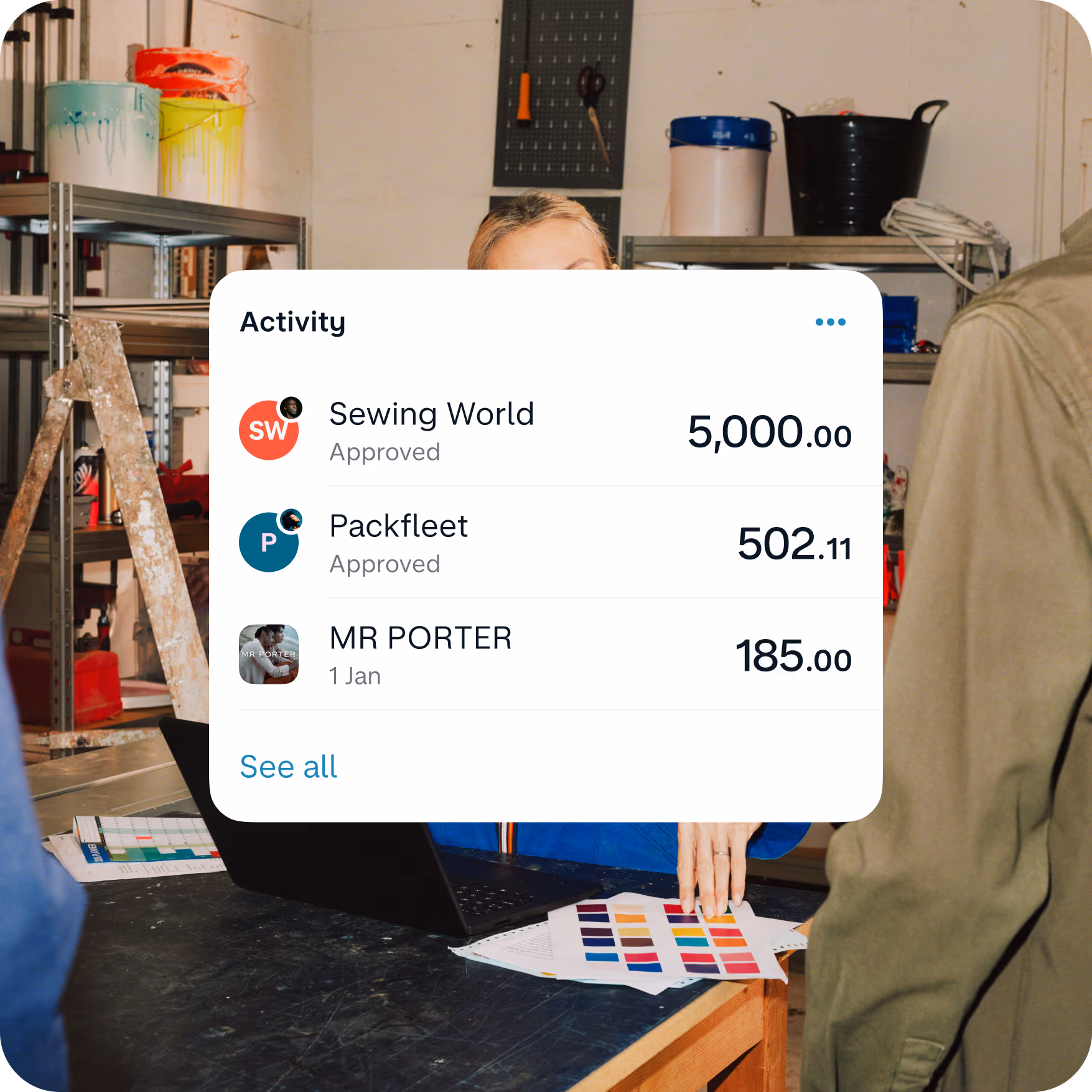 An app screenshot showing transaction notifications from a Monzo Business account