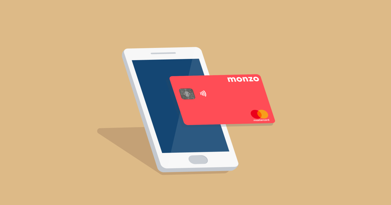 Illustration of a Monzo card and phone
