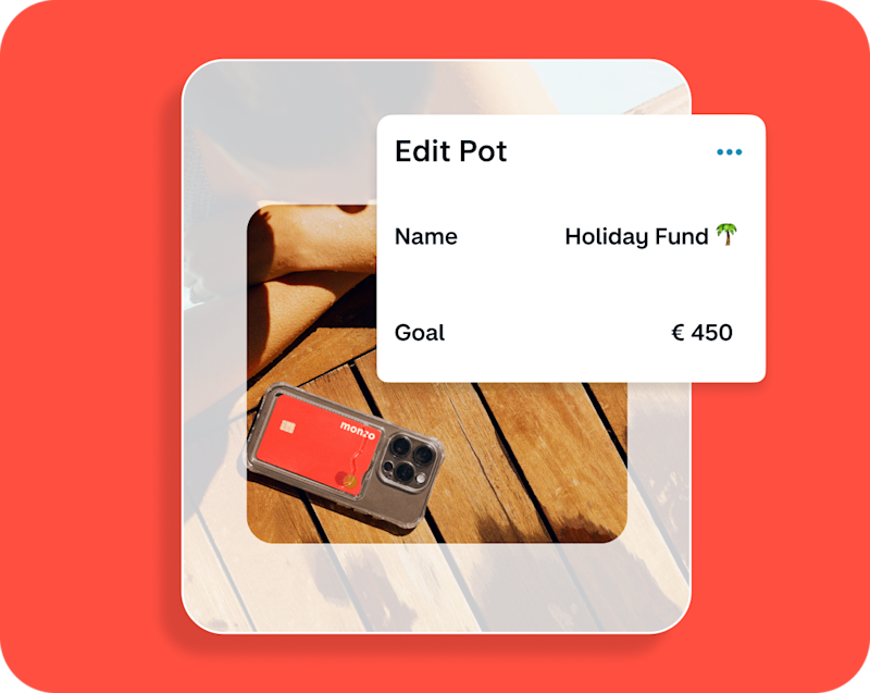 UI image of a 'Holiday Fund' Pot with €450 in it on a hot coral background. 
