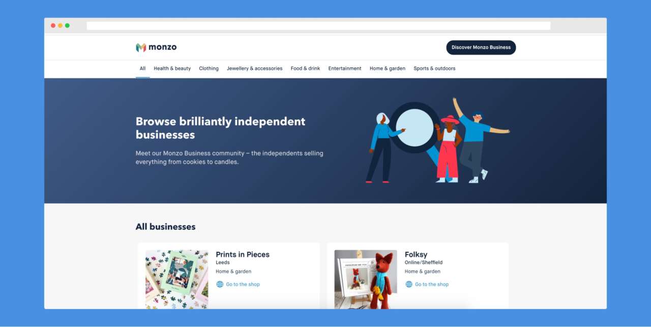 A screenshot of the Monzo Business Spotlight on the web