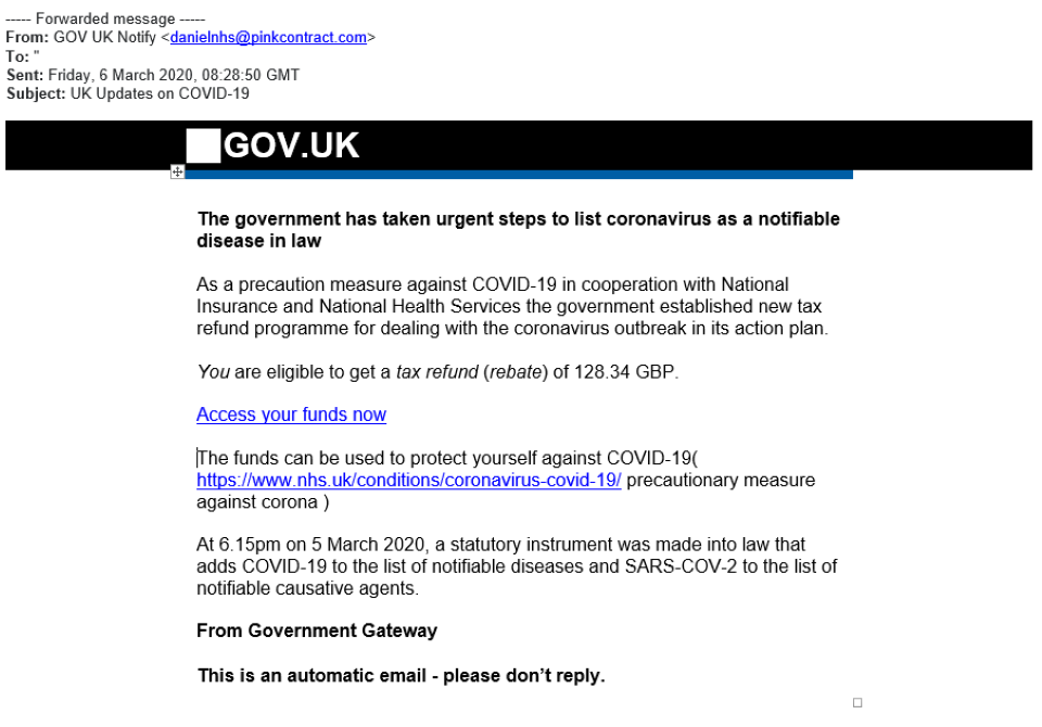 Example of an HMRC scam email