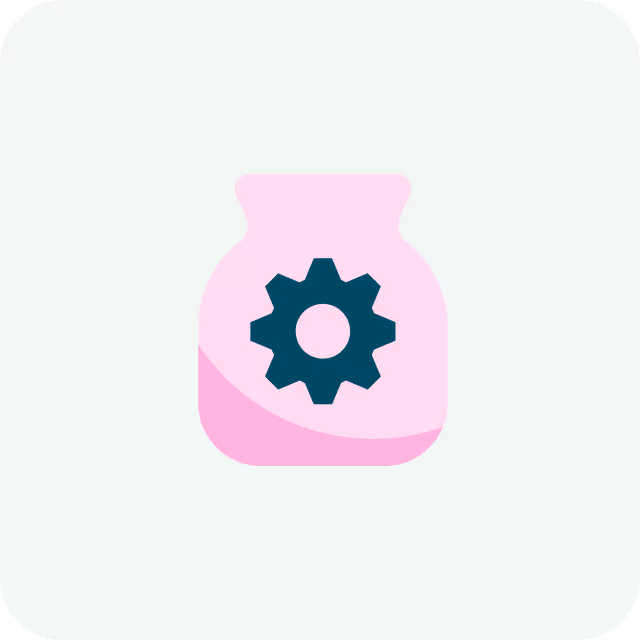 Icon showing a pink sack with a blue cog.
