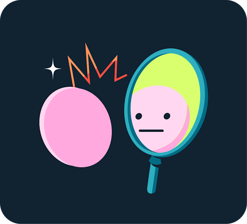Illustration of a little pink character looking at their self reflection in the mirror