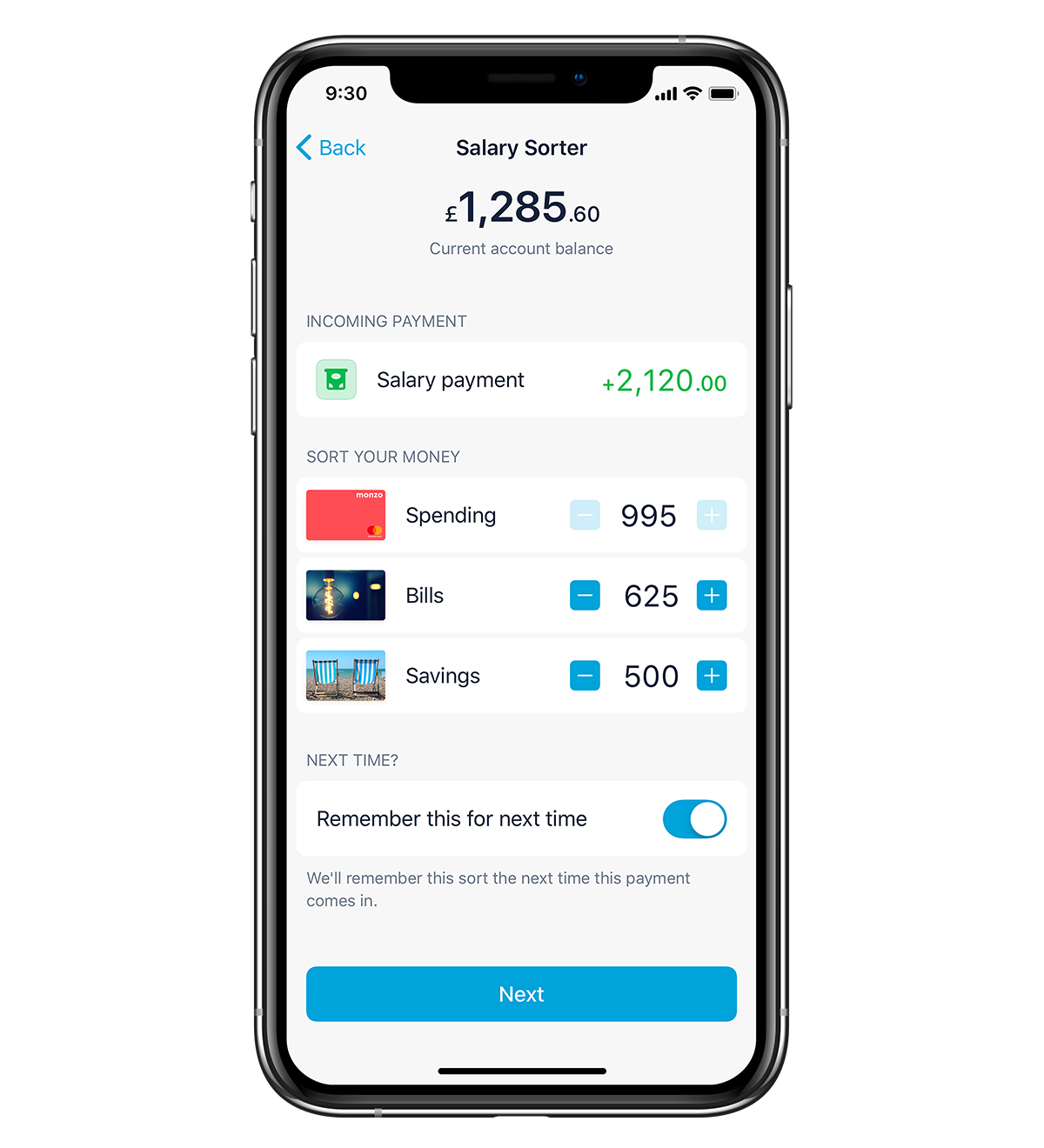 Screen showing the Salary Sorter with options.