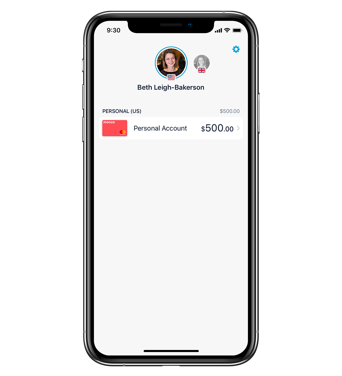Switching between a US and UK account in Monzo
