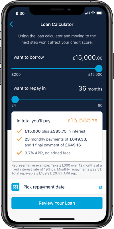 Loans calculator full screen iphone