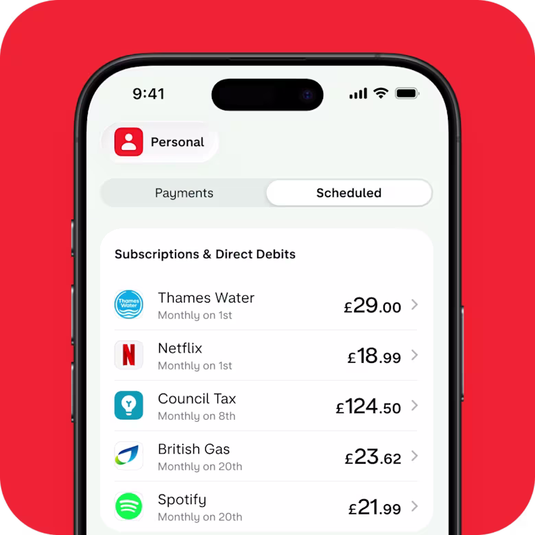 Bills Pot feed in the Monzo app