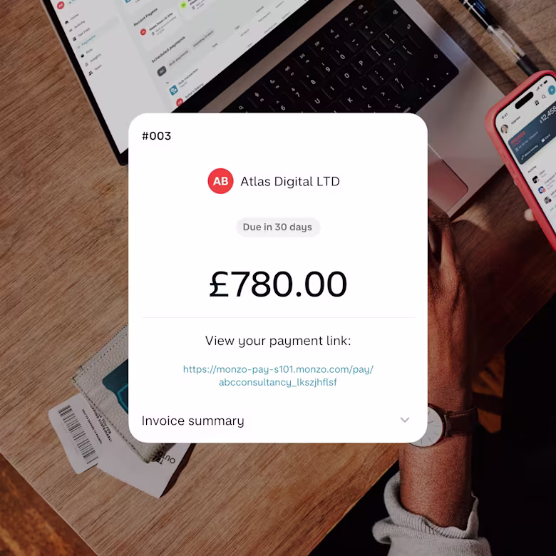 An app screenshot of an invoice in the Monzo Business app