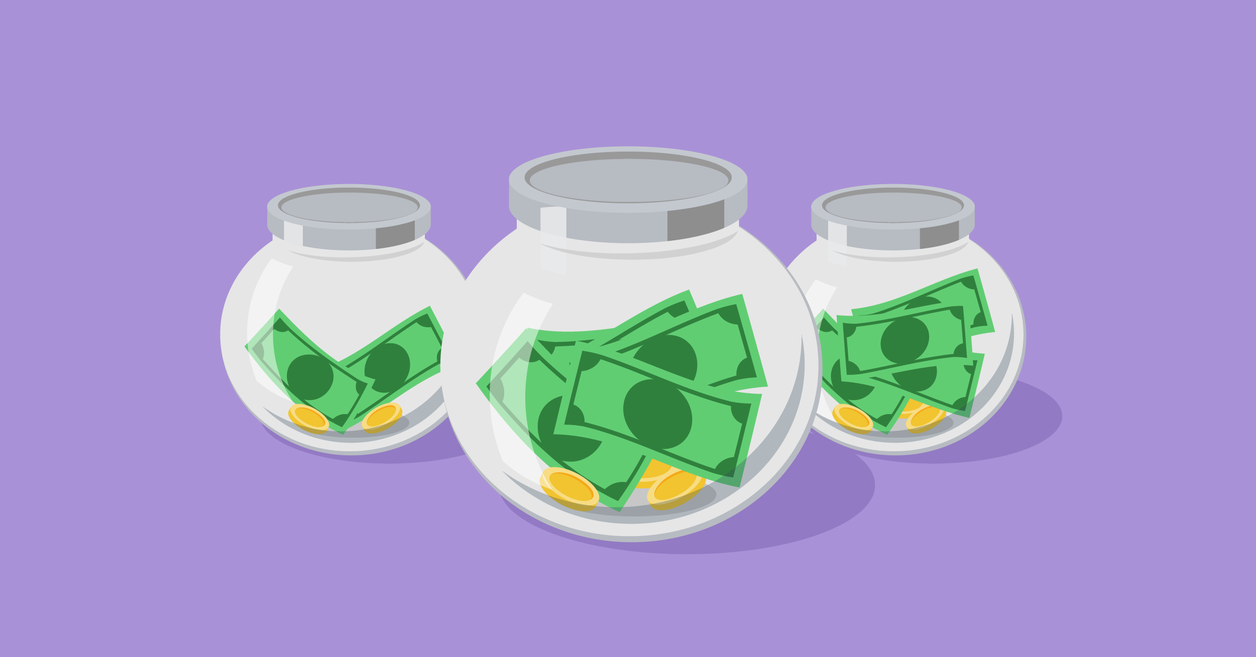 Illustration of three jars filled with money