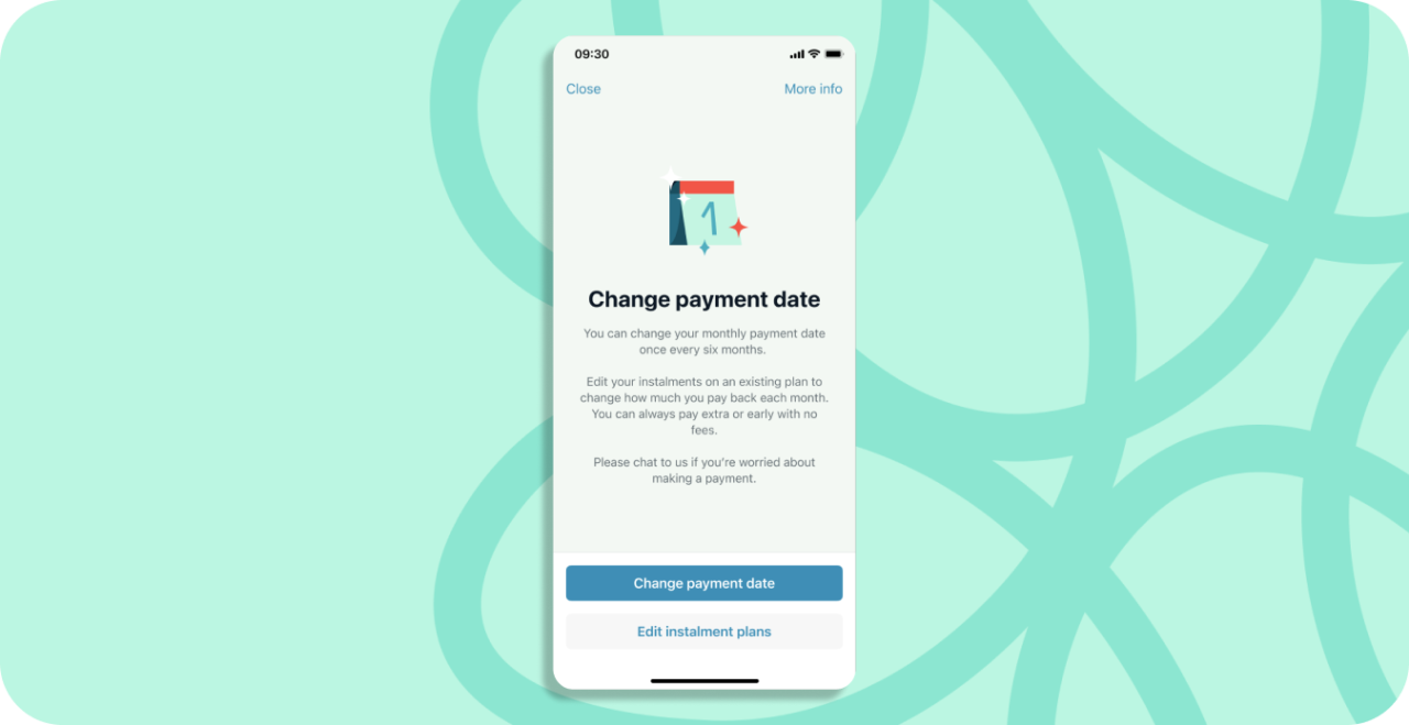 A screenshot of the feature for changing your Monzo Flex payment date