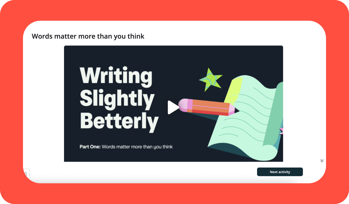 The first screen of the ‘Writing Slightly Betterly’ module that Monzonauts complete in their Onboarding Week.