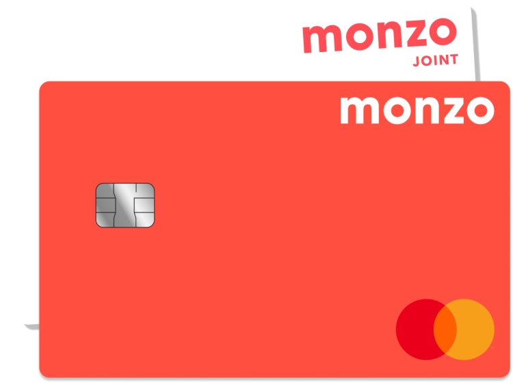 Screen showing your daily spend and budgets updating with Monzo personal account and joint account cards in the background