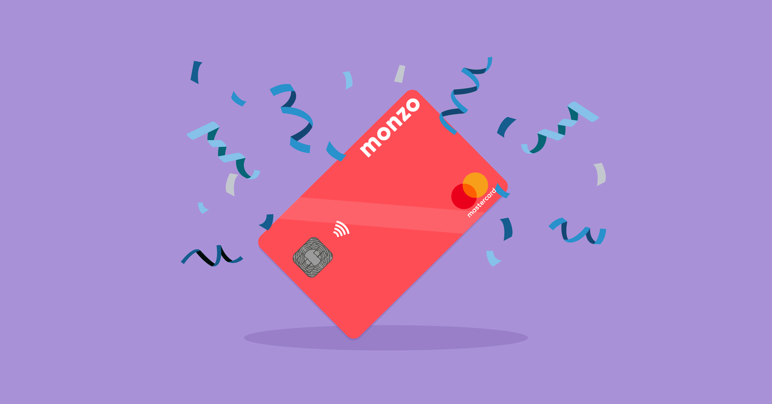 Monzo card with confetti