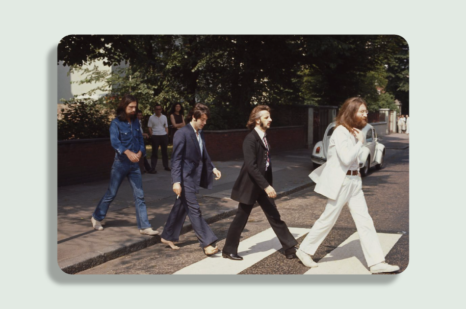 The Beatles crossing the Abbey Road crossing in the 1960s
