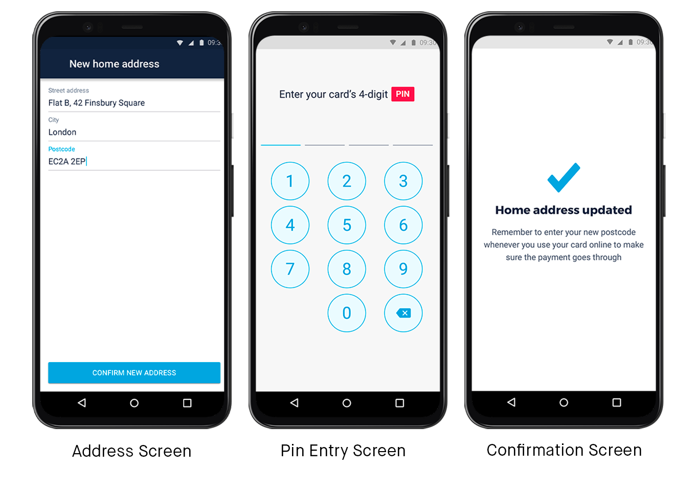 Screens showing how to update your address