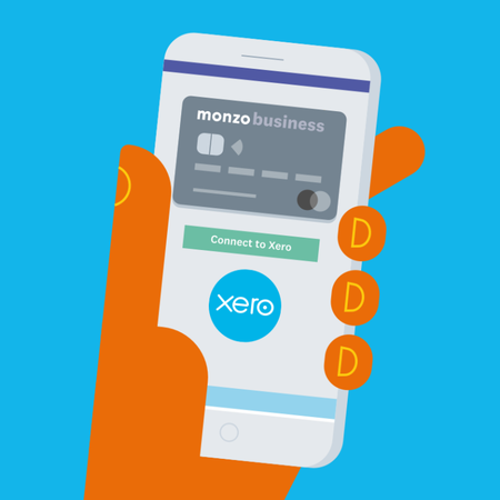 A device showing a Monzo Business account connecting to Xero