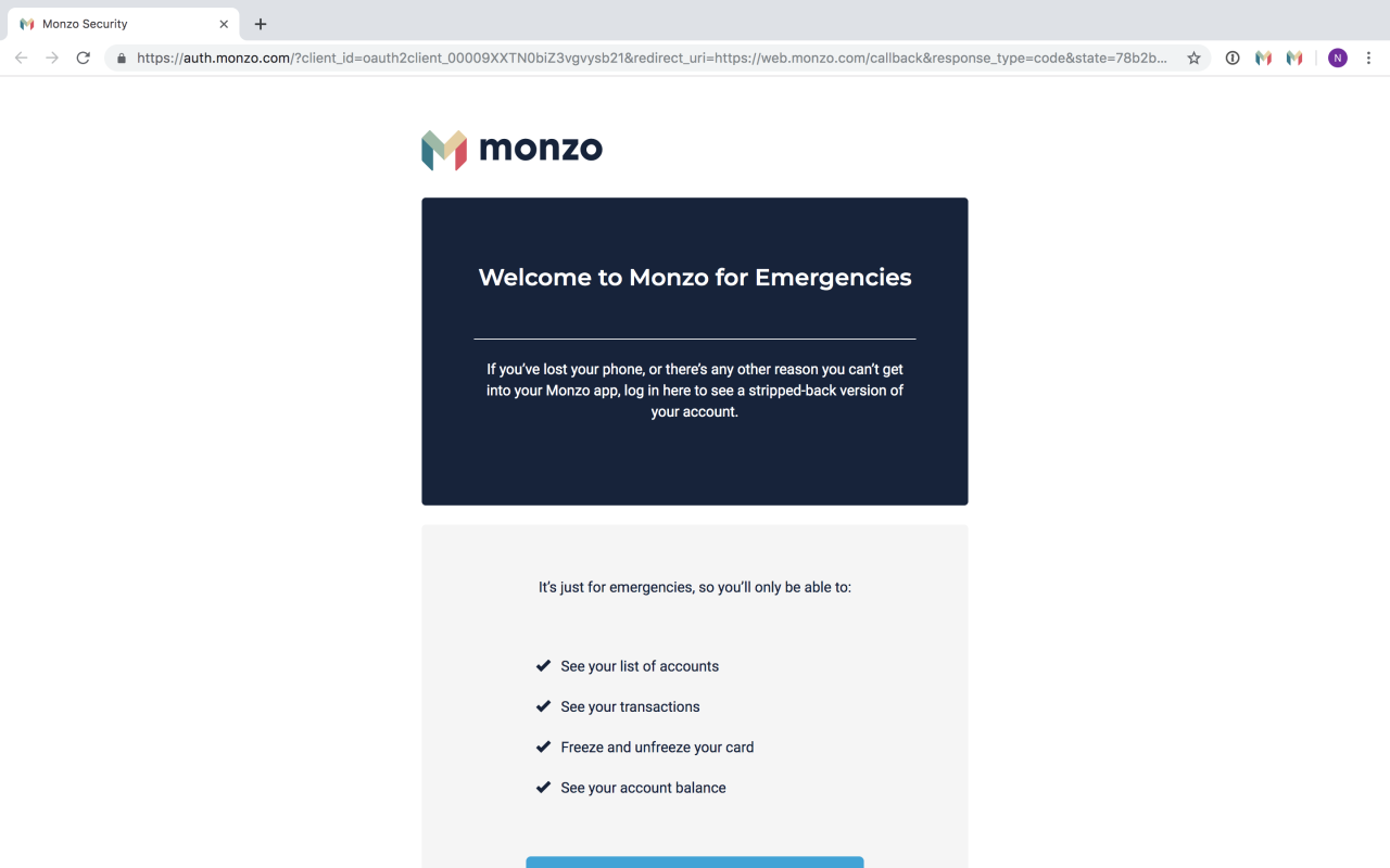 Monzo for emergencies