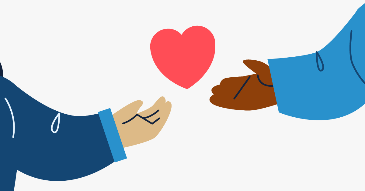 An illustration of two hands with a heart inbetween them, with drops of water across each of their arms
