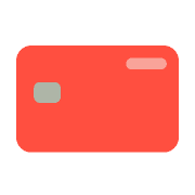 A simplified, hot coral bank card icon with rounded corners, a grey chip graphic on the left, and a small, light grey horizontal line on the right