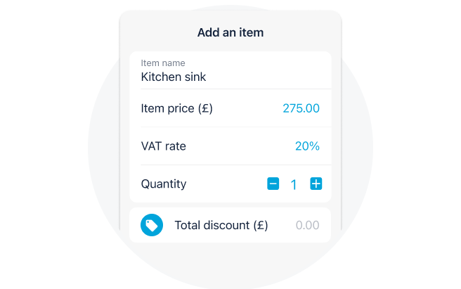 Screen showing individual VAT rates per item on invoice