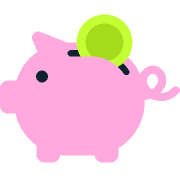 A cartoon pink piggy bank with a bright green coin being inserted into its back.