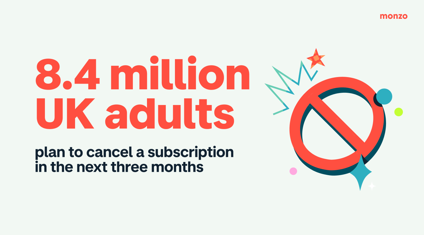 A graphic showing 8.4 million UK adults plan to cancel a subscription in the next three months.