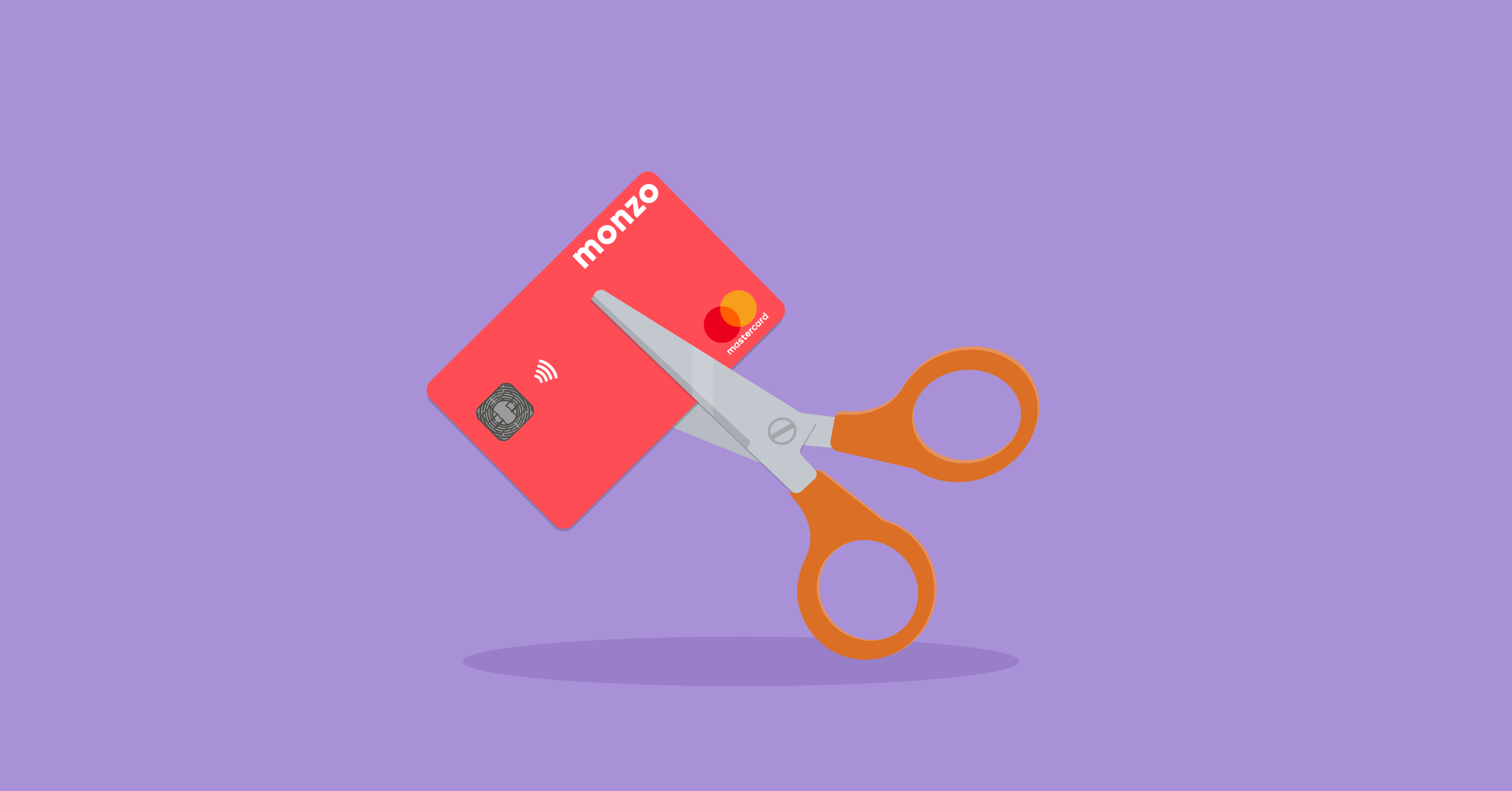 Illustration showing scissors cutting up a Monzo card