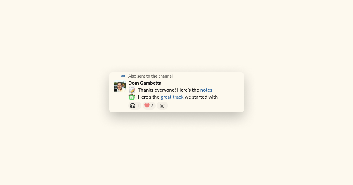 Slack post saying thanks to everyone who came to the session and sharing follow-up notes
