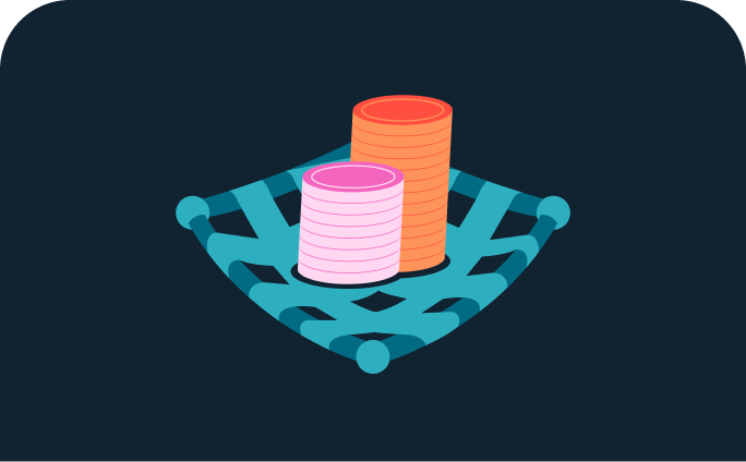 Illustration of coins in a safety net 