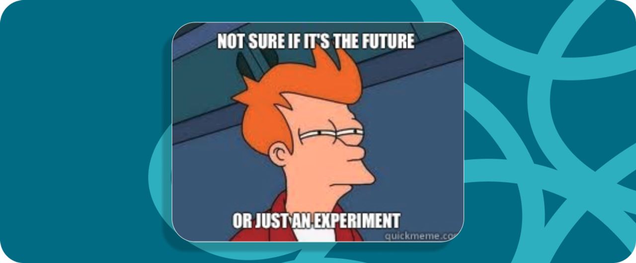 Fry from Futurama squinting with the words 'Not sure if it's the future or just an experiment' around him. 