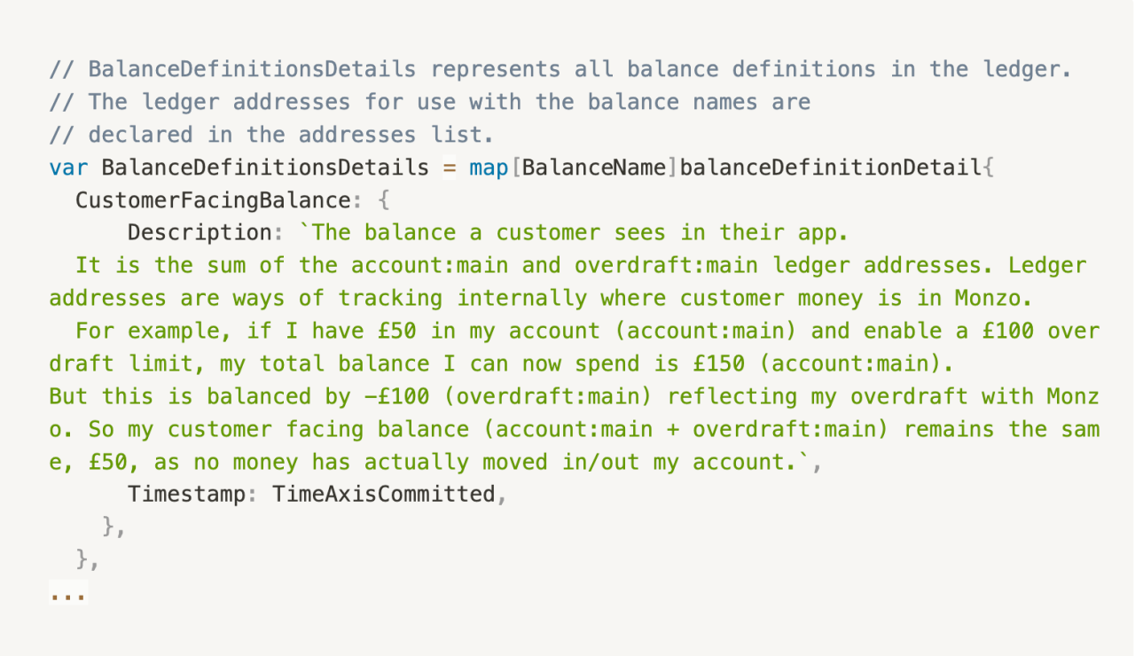 Code example of what the balances definitions config looks like
